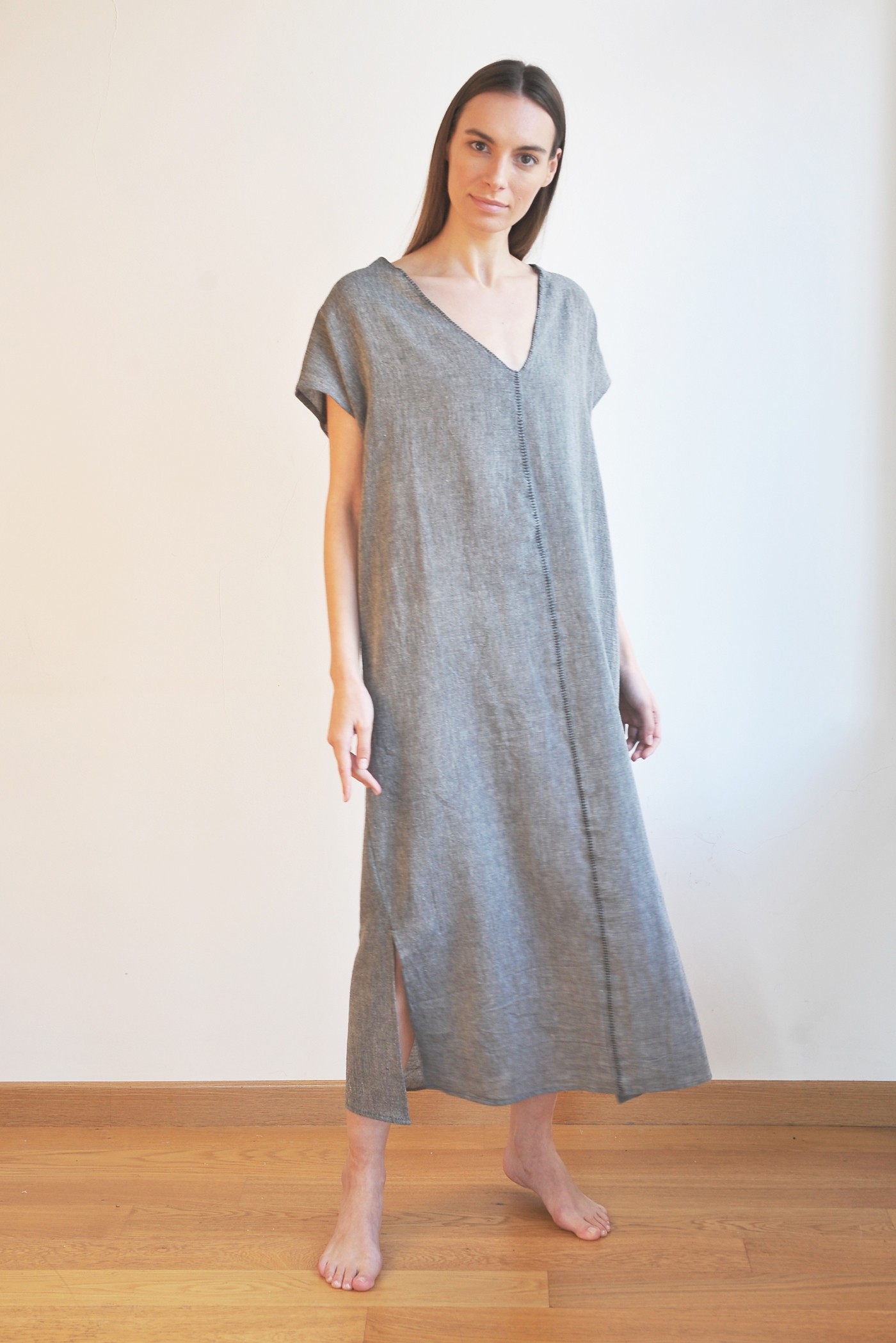 Charcoal Sile V Neck Caftan Dress