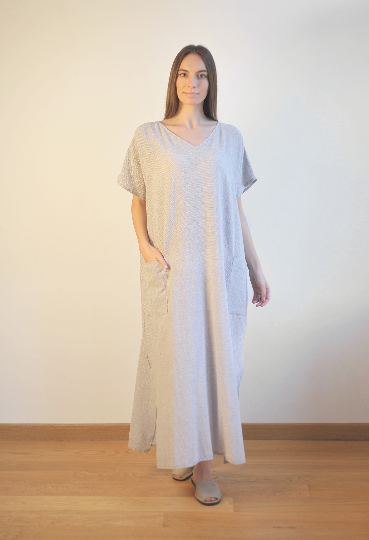 Grey Striped Sile Caftan