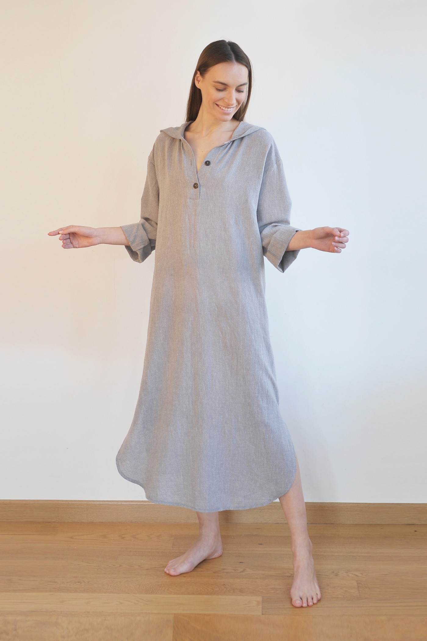 Grey Sile Hooded Caftan