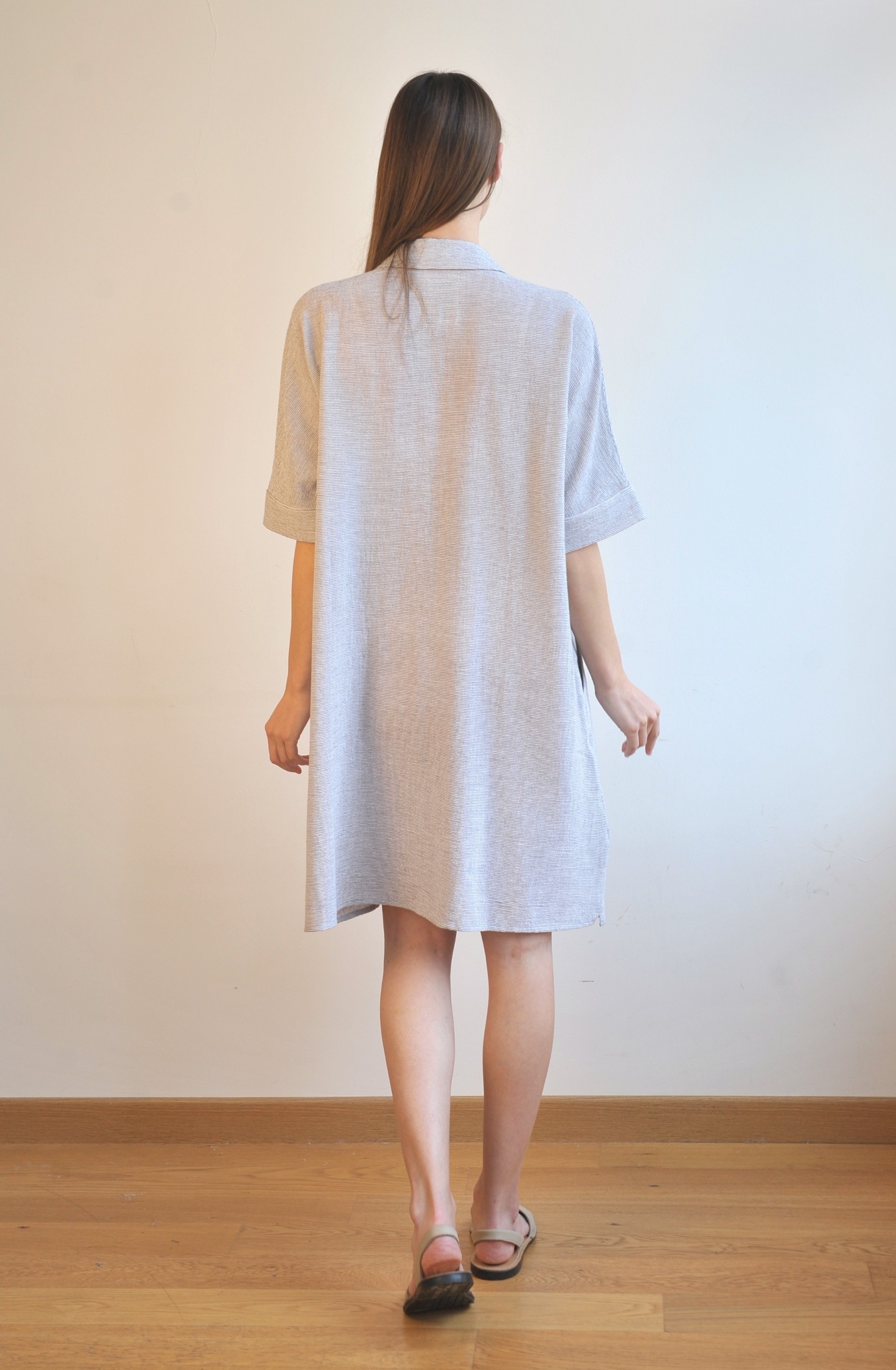 Grey Striped SILE MINI SHIRT DRESS