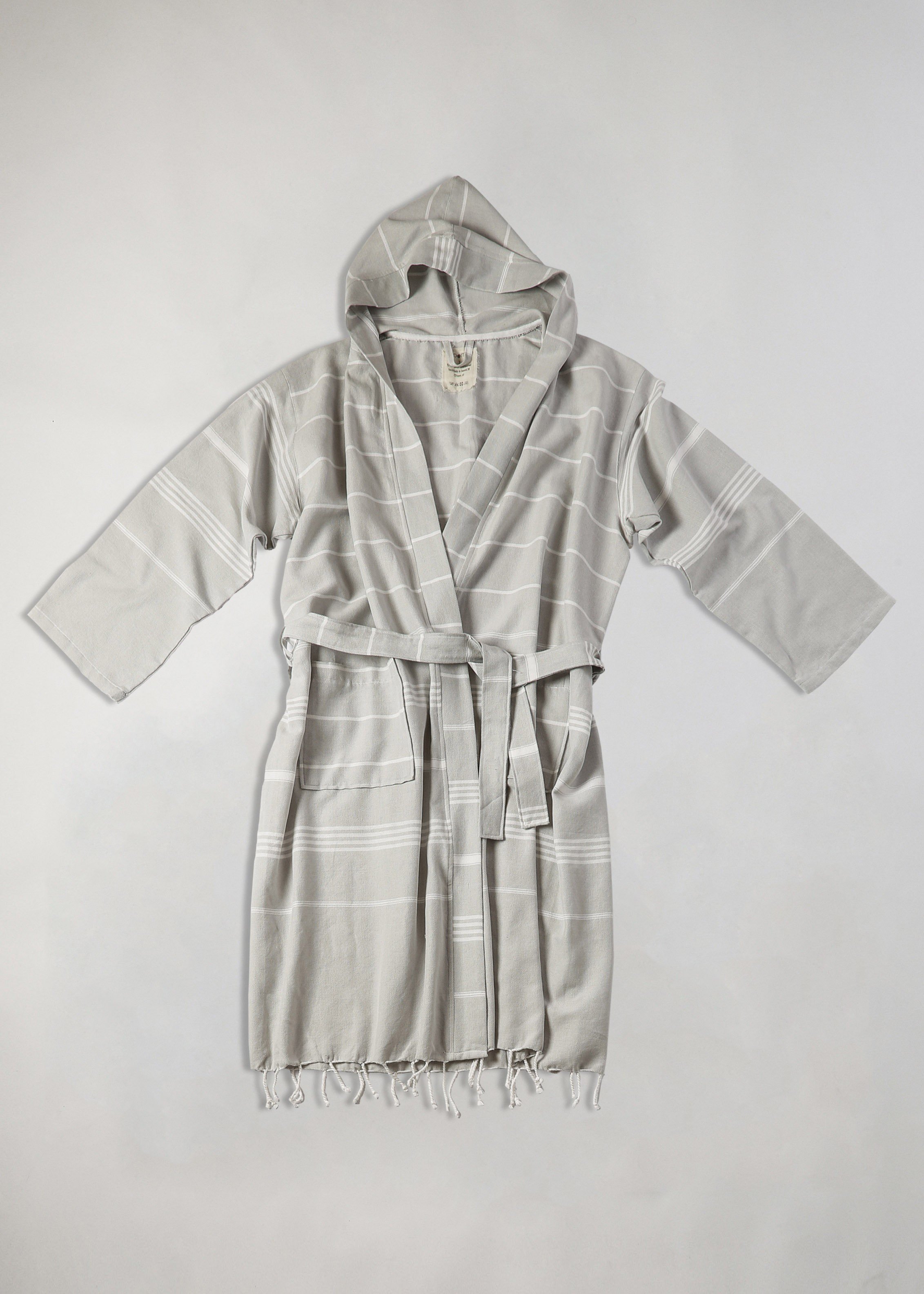 Light Grey-White Classic Hooded Bathrobe