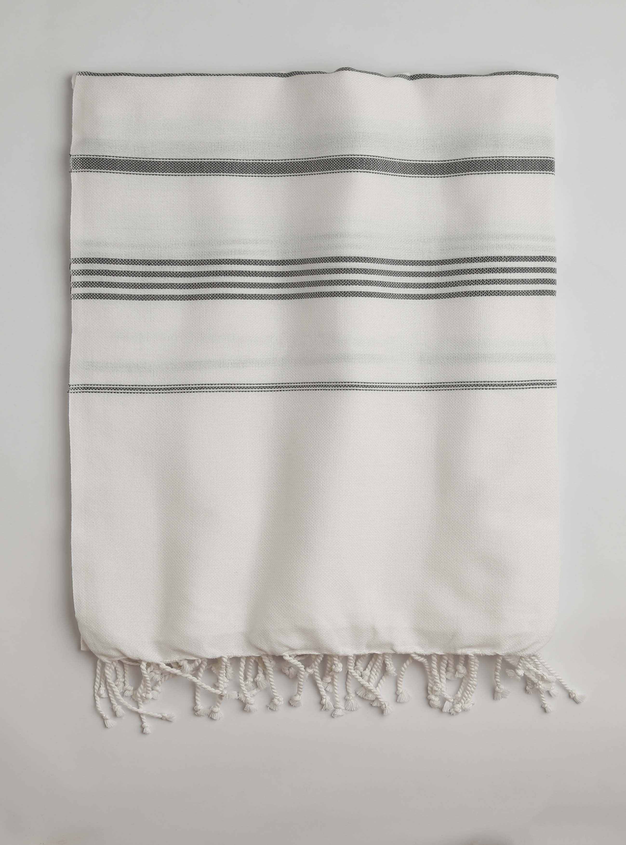White-Dark Grey Classic Large Turkish Towel