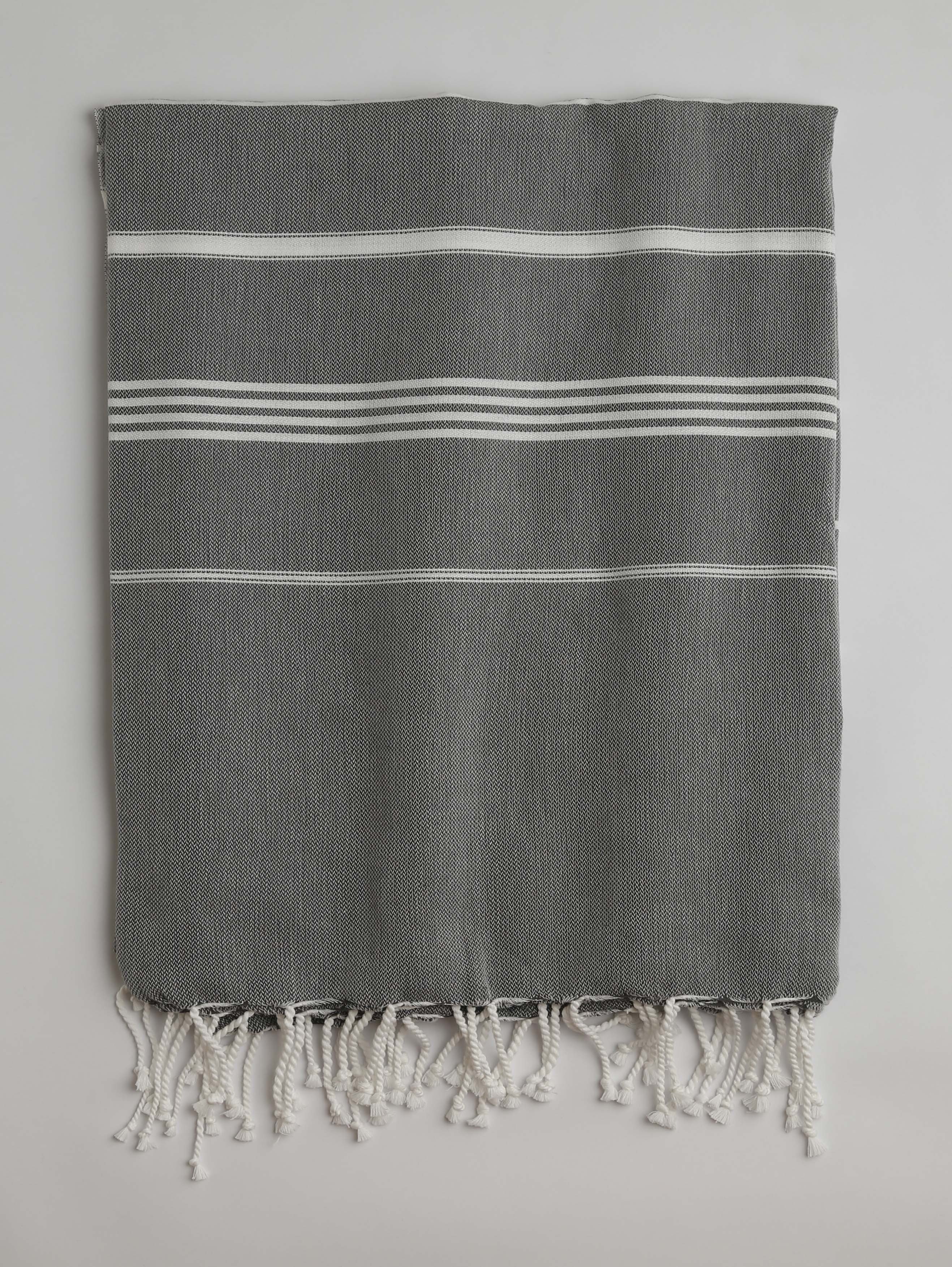 Dark Grey-White Classic Large Turkish Towel