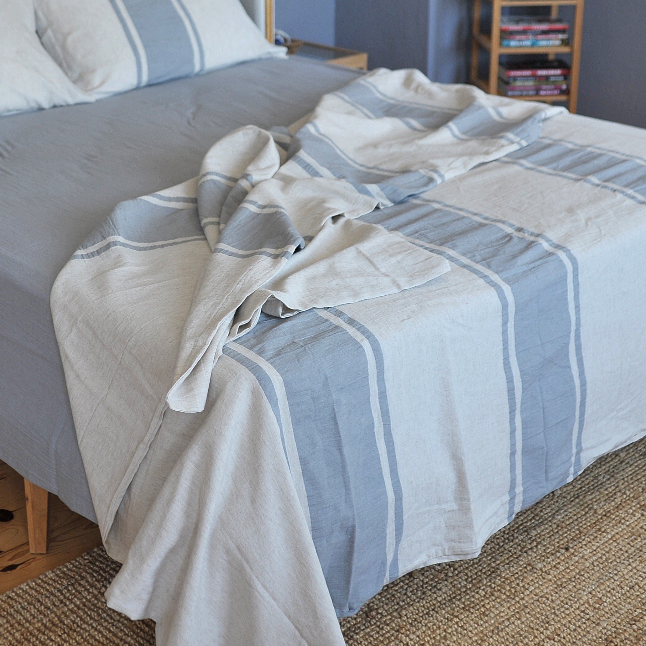 Grey Striped Linen Bedding Set