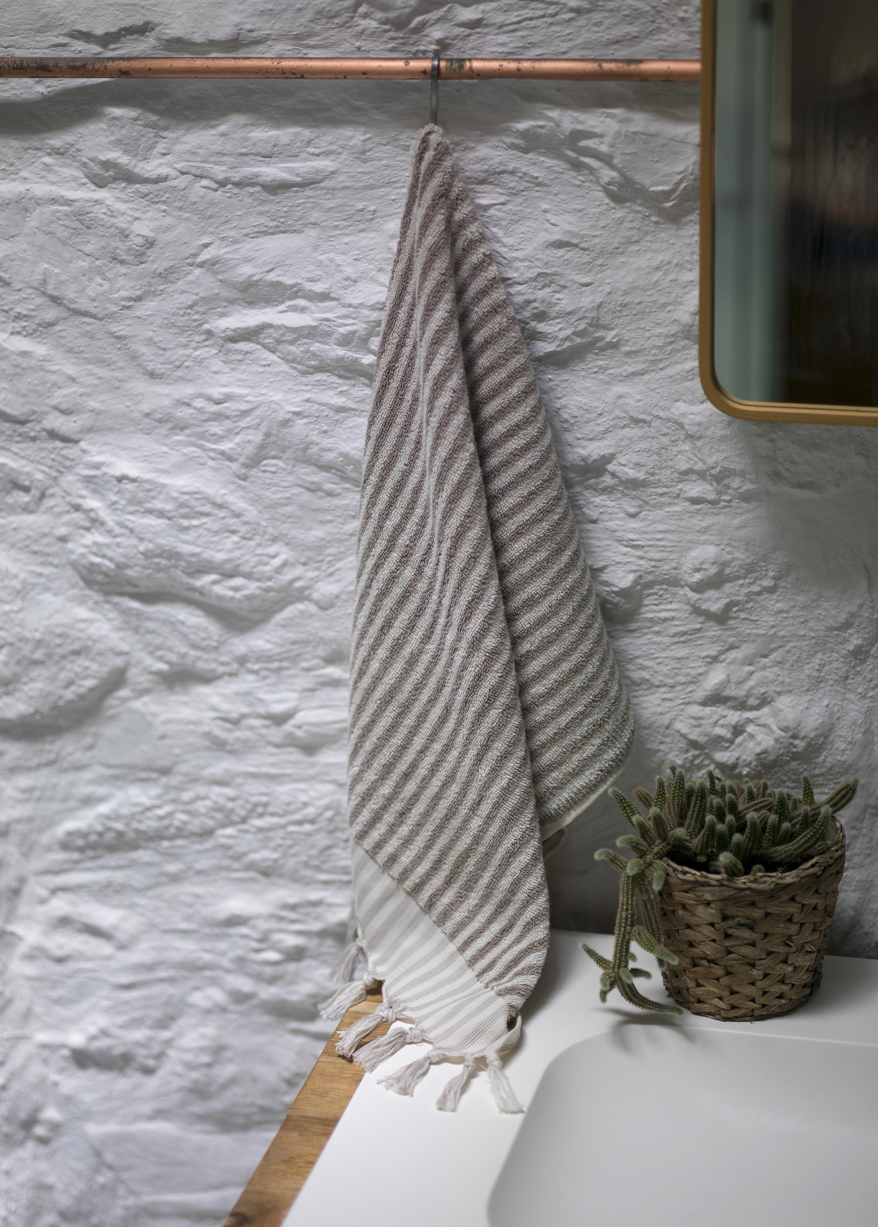 Taupe Striped Terry Hand Towel