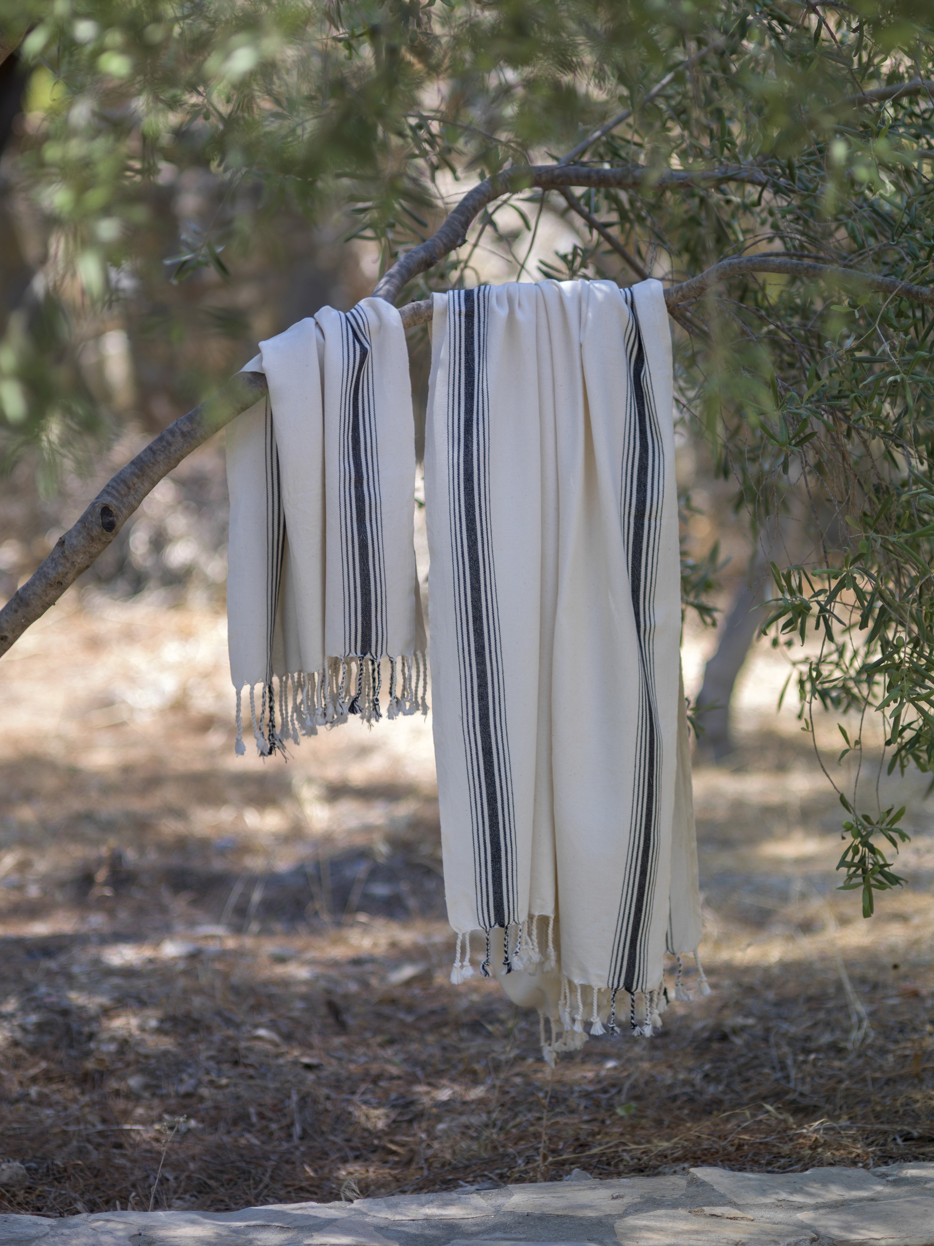 Natural / Bold Black Stripes in the middle Turkish Towel