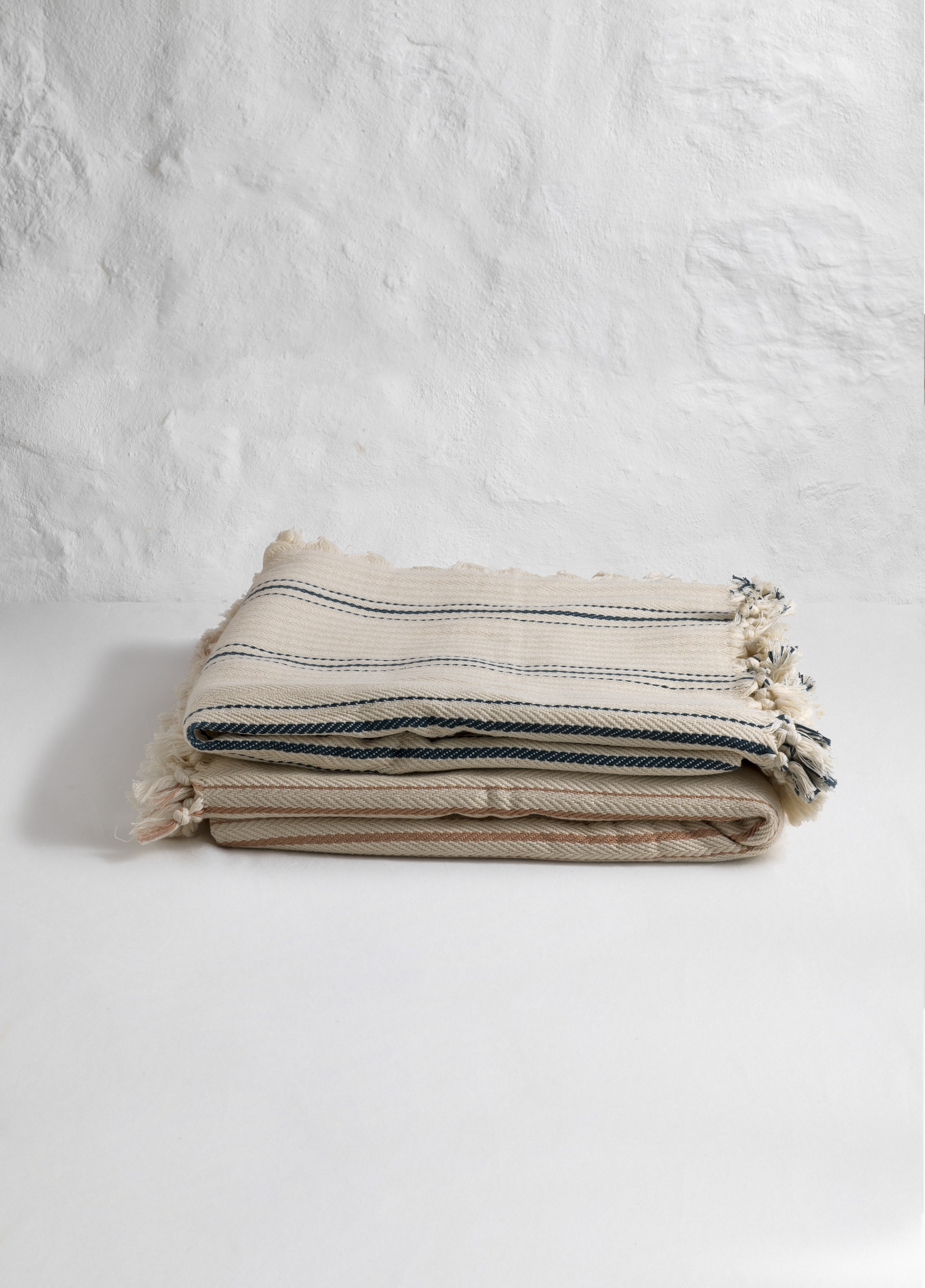 Natural/Marine Striped Blanket