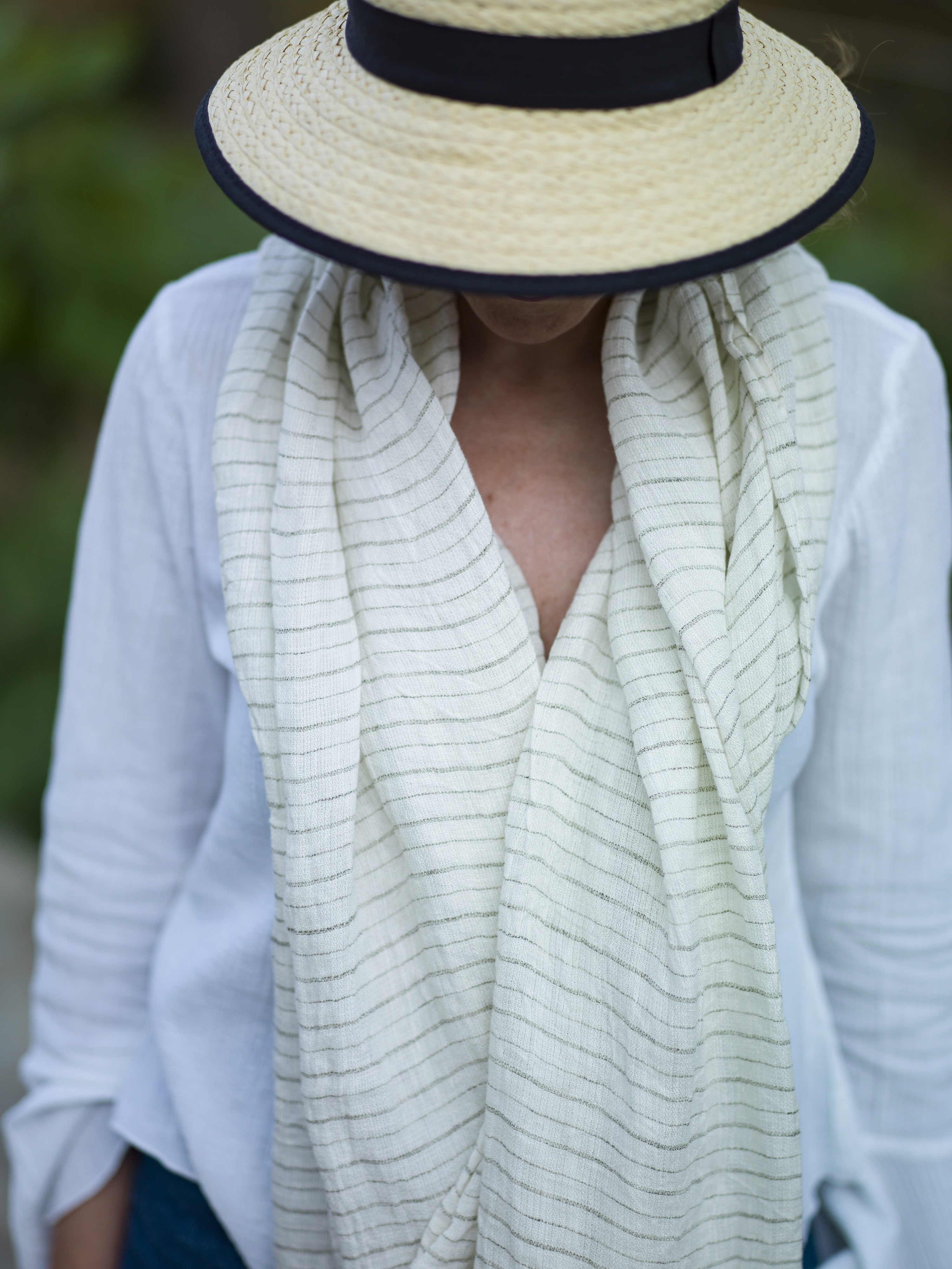 White-Khaki Linen Scarf