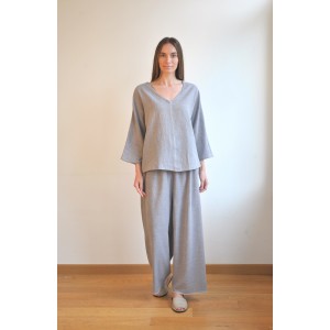 Grey SILE CROSS STITCHED TOP