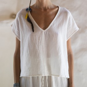 Off White Sile V Neck Top