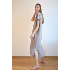 Grey Sile V Neck Caftan Dress