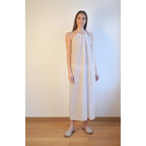 Off White Sile Halter Dress