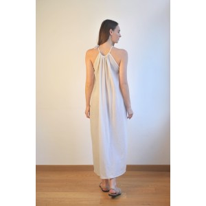 Off White Sile Halter Dress