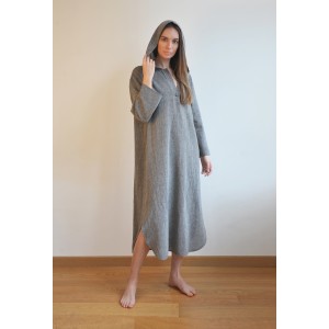 Charcoal Sile Hooded Caftan