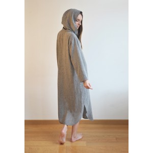 Charcoal Sile Hooded Caftan