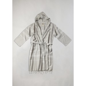 Light Grey-White Classic Hooded Bathrobe