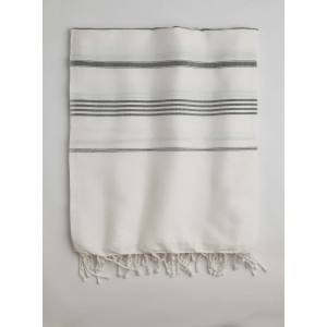 White-Dark Grey Classic Large Turkish Towel