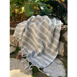 White-Khaki Stripe Linen Scarf