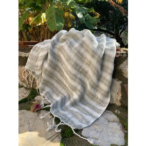 White-Khaki Stripe Linen Scarf