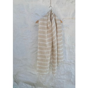 White-Taupe Stripe Linen Scarf