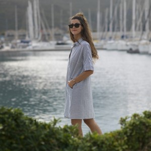 Bold Marine Striped Sile Mini Shirt Dress