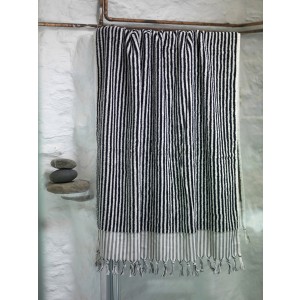 Black Striped Terry Bath Towel