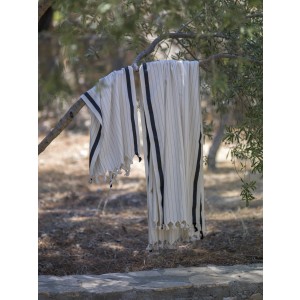 Natural / Bold Black Stripe on the Edge Turkish Towel