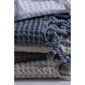 Grey Blue Waffle Hand Towel