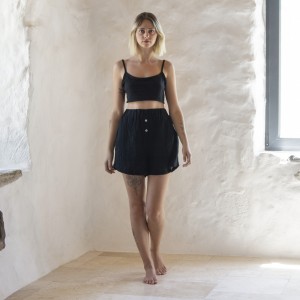 Muslin double-layered cotton buttoned shorts