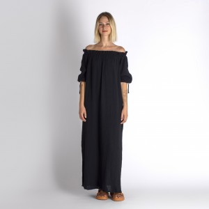 Muslin double layered cotton off shoulder dress