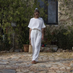 Muslin double layered cotton wide leg pants