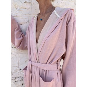 Muslin Hooded Robe Blush-Taupe