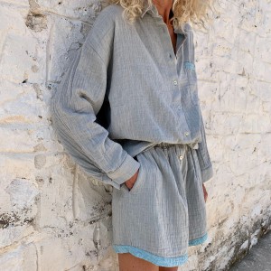 Muslin Short Grey-Turquoise