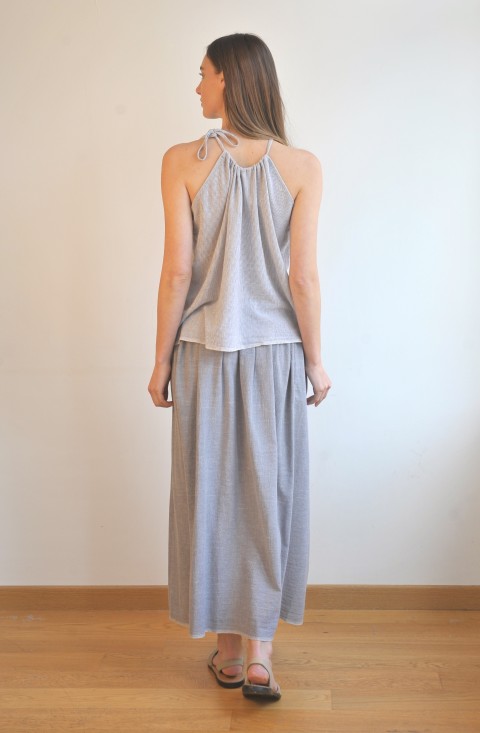 Grey Striped Sile Halter Top