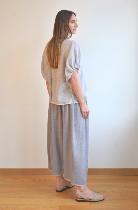 Grey Striped SILE SHORT SLEEVE TOP