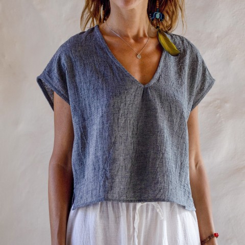 Charcoal Sile V Neck Top