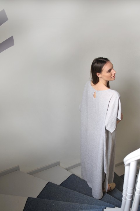 Grey Striped Sile Caftan Dress