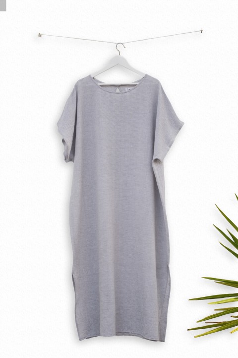 Grey Striped Sile Caftan Dress