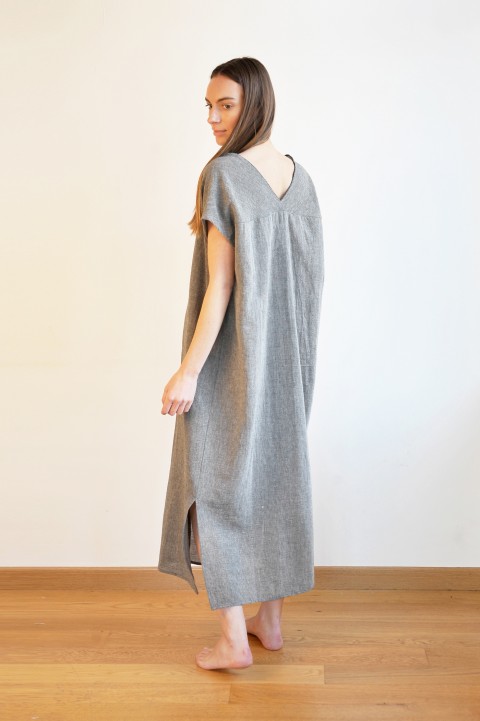 Charcoal Sile V Neck Caftan Dress