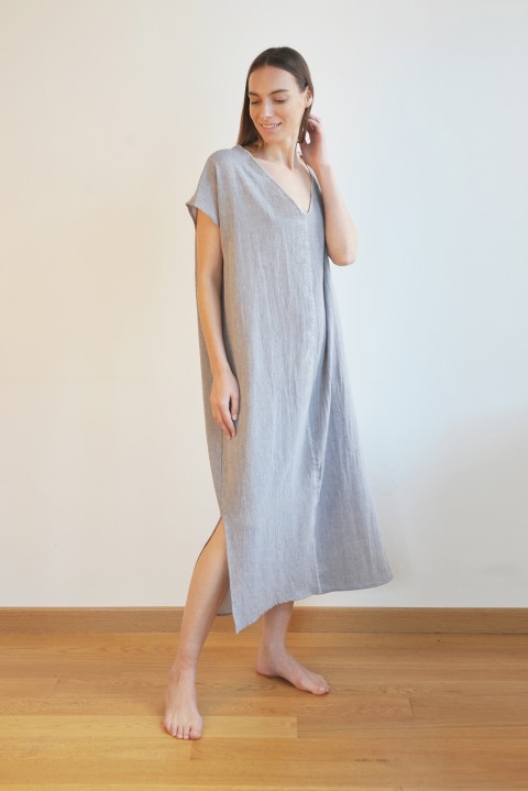 Grey Sile V Neck Caftan Dress