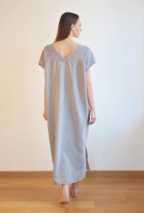 Grey Sile V Neck Caftan Dress