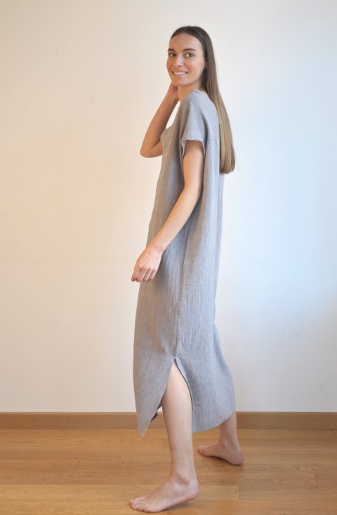 Grey Sile V Neck Caftan Dress