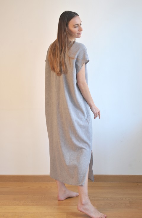 Grey Sile V Neck Caftan Dress