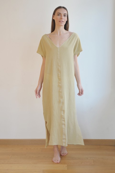 Olive Sile V Neck Caftan Dress