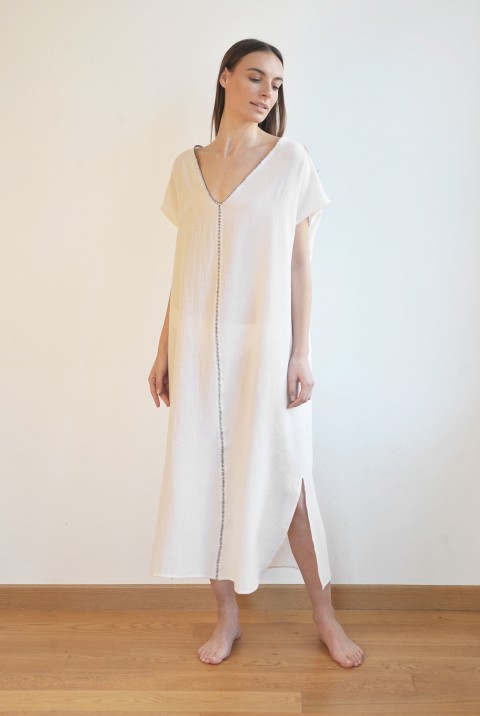 Off-White Sile V Neck Caftan Dress