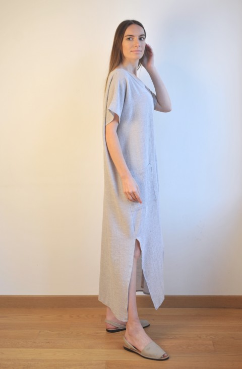 Grey Striped Sile Caftan