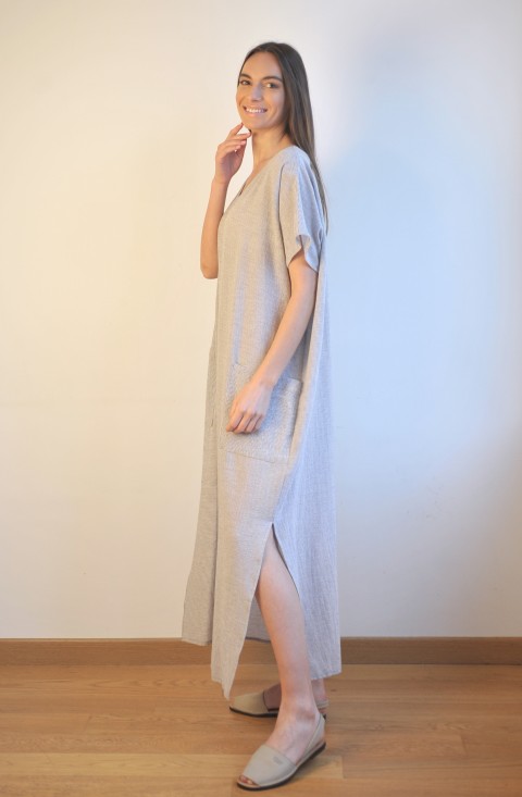 Grey Striped Sile Caftan