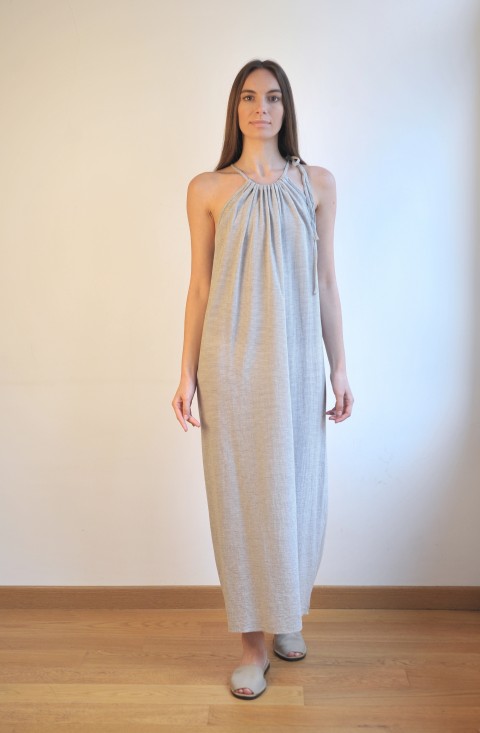 Grey Striped Sile Halter Dress