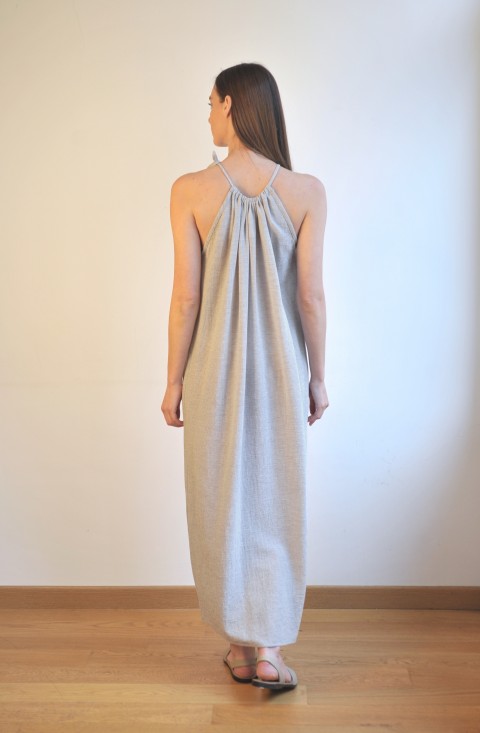 Grey Striped Sile Halter Dress