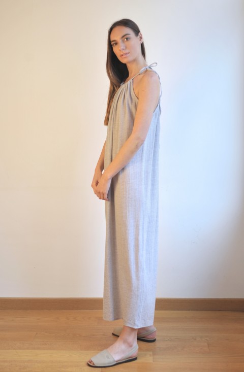 Grey Striped Sile Halter Dress